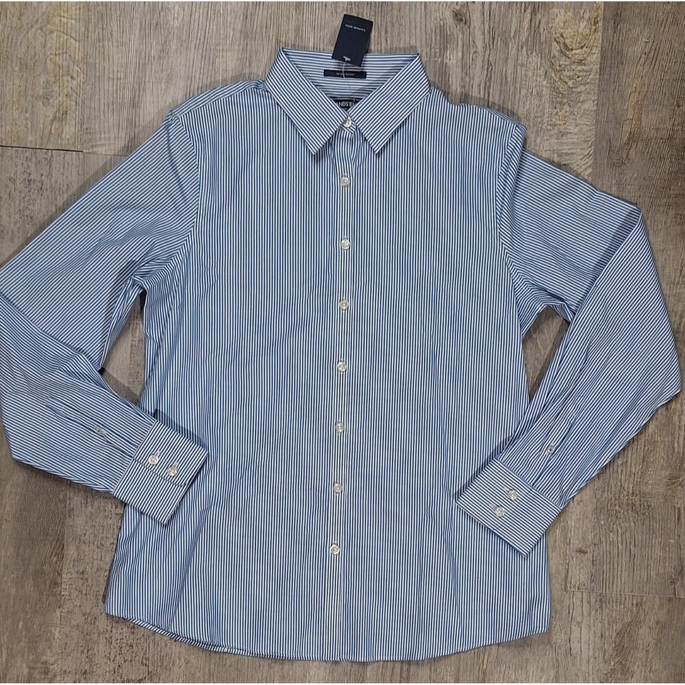 Lands' End Women's Size 8 Long sleeve Button-up Pinstripe Blue White With Tags